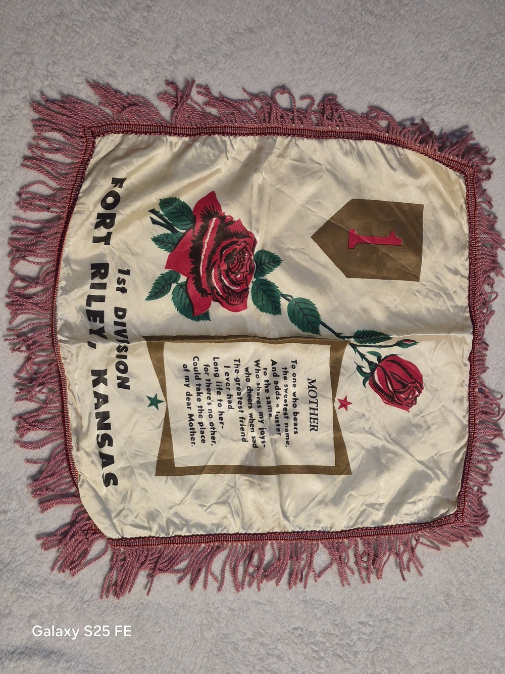 Vintage World War II 1st Infantry Division Fort Riley Kansas Mother Textile